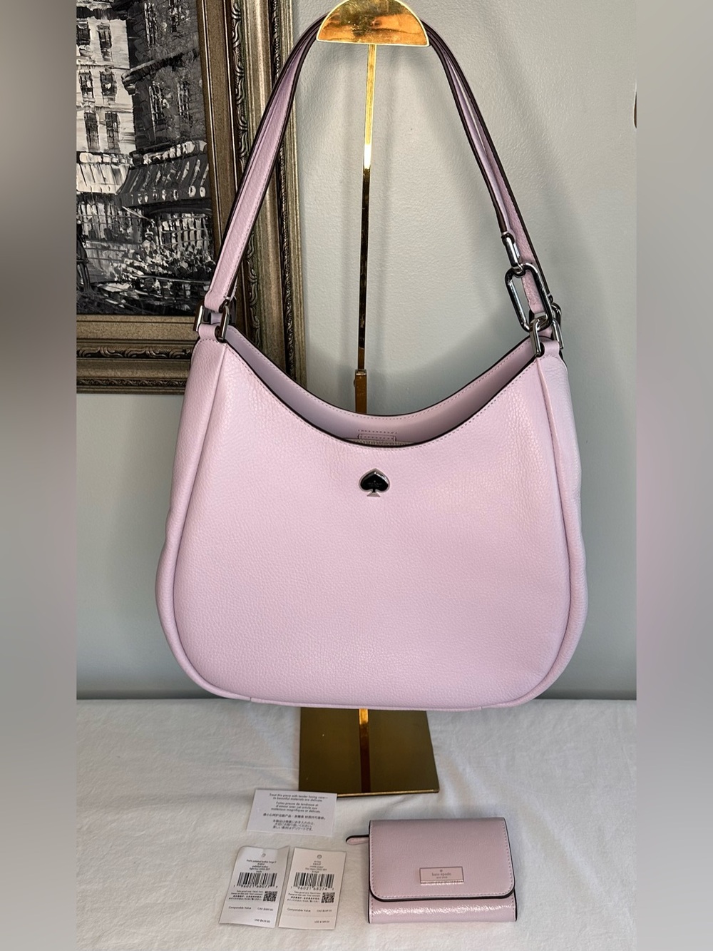 NWT Kate Spade Kayla Large Shoulder Bag Frozen Lilac leather matching wallet